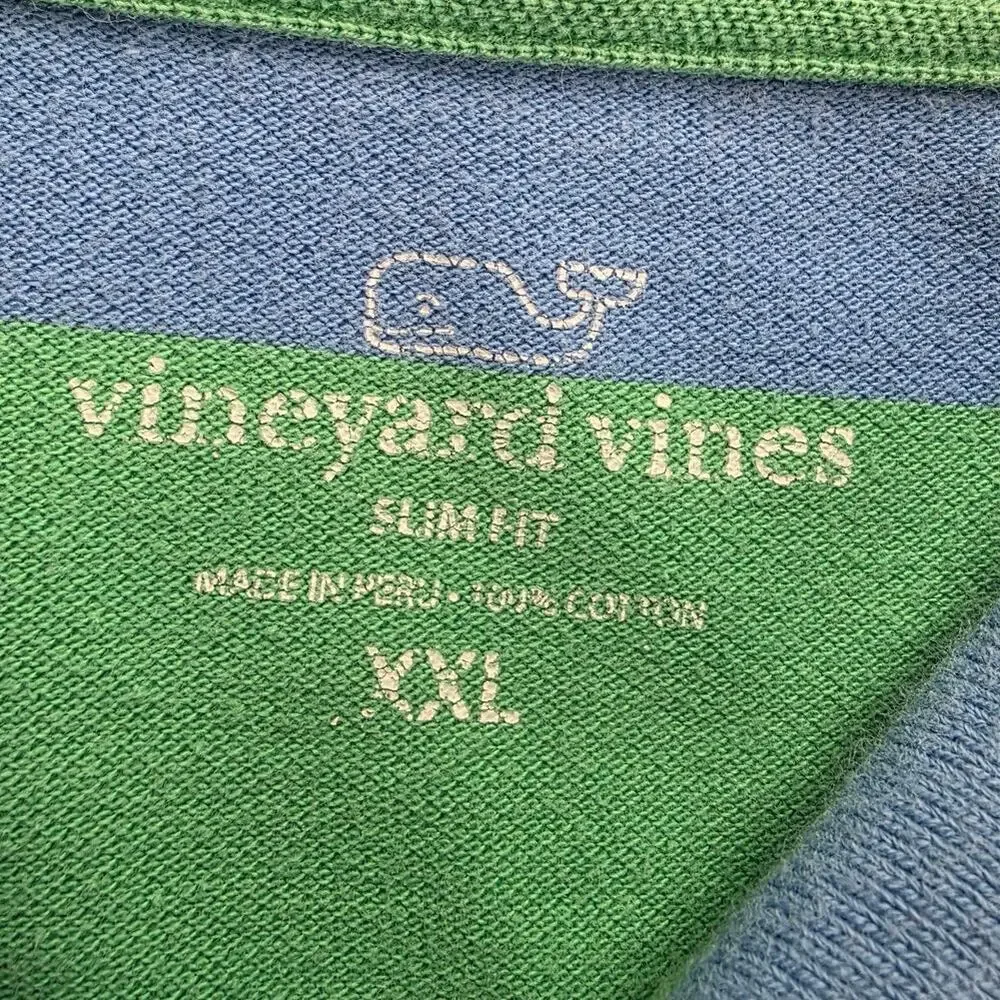 Vineyard Vines Slim Fit Green Blue Striped Polo Short Sleeve Size XXL